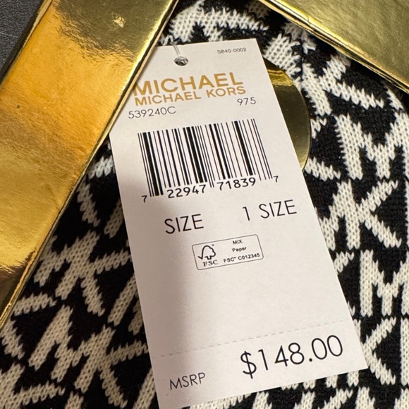 Michael Kors Black & White MK Logo Hat, Scarf & Gloves Set